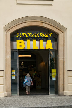 Prague, Czech Republic - July 25, 2020: Billa supermarket, Austrian supermarket chain operating in Central, Eastern and Southeastern Europe