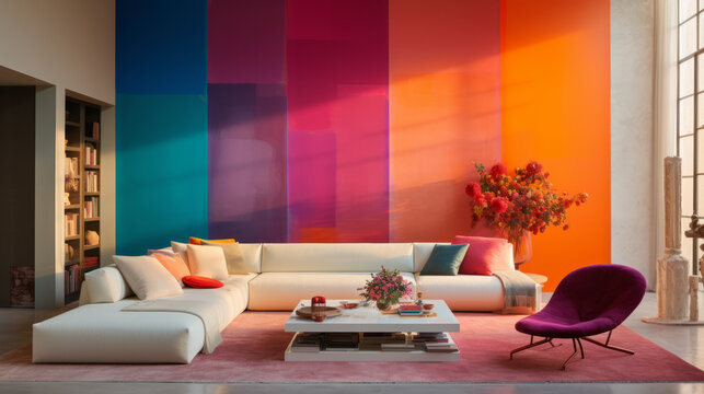 Home modern living room interior with decoration like color gradient palette