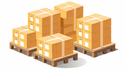 Illustration of a pallet with many boxes on it isolated on white background.