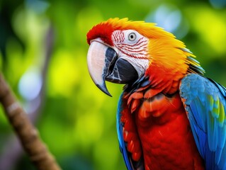 Fototapeta premium eye-catching close-up of a colorful parrot against a tropical background, generative ai