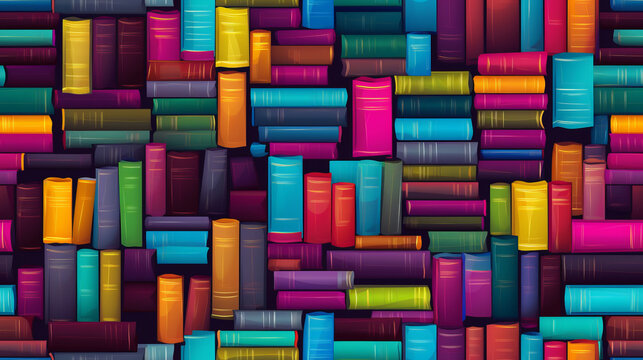 Seamless pattern background illustration made of colorful books like a bookcase