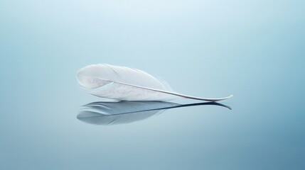 serene minimalist image of a single feather floating on water, generative ai