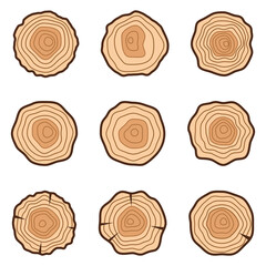 Tree rings vector line graphic set