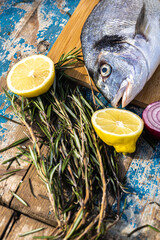 Food photography dorado fish with lemons