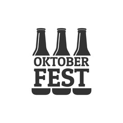 Oktoberfest icon, logo or label with beer bottles. German fest emblem or badge. Vector illustration. 