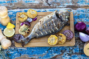 Food photography fish steak barbecue dorado