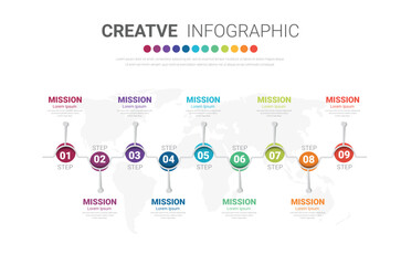 Infographic design template with 9 options, Can be used for process diagram, presentations, workflow layout, banner.