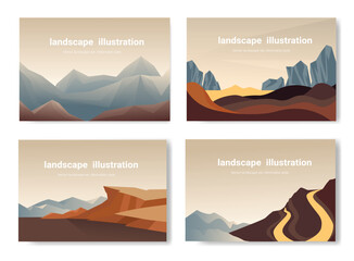 landscape illustration set, Beautiful natural design with mountains and lakes, Vector Natural banners.