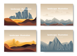 Mountains and lakes vector. Set of landscape illustration, Flat style, Beautiful Natural wallpapers.