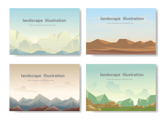 Abstract landscape set, Natural wallpapers are minimalist, banners Hiking adventure background.