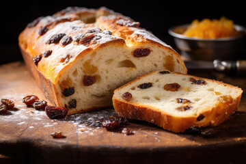 homemade rasins bread on background