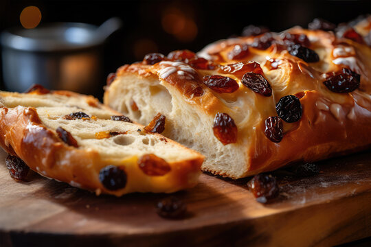 homemade rasins bread on background