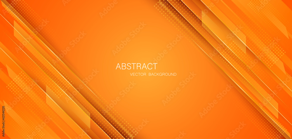 Poster Orange abstract background with golden glowing lines with free space for design. modern technology innovation concept background	
