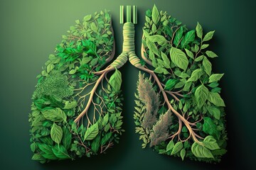 Lung made of plants, environment theme, generative AI