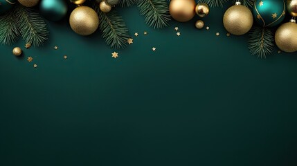 Merry Christmas ornament plant gift green plain background border arrangement - Powered by Adobe