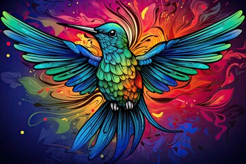 A vibrant hummingbird soars gracefully with open wings. (Illustration, Generative AI)
