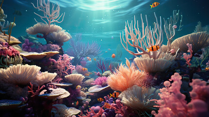 Fototapeta na wymiar Underwater landscape with corals. Generative AI. 