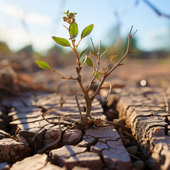 dried crop, parched ground with cracks in the earth, ai generated