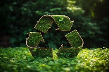 Recycle sign. Green triangular eco recycle concept. Generative AI