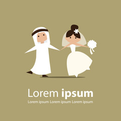 wedding cermo Arab UAE QATAR SAUDI wedding bride love couple groom woman dress vector illustration ny by arabic