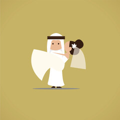 wedding cermo Arab UAE QATAR SAUDI wedding bride love couple groom woman dress vector illustration ny by arabic