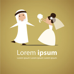 wedding cermo Arab UAE QATAR SAUDI wedding bride love couple groom woman dress vector illustration ny by arabic