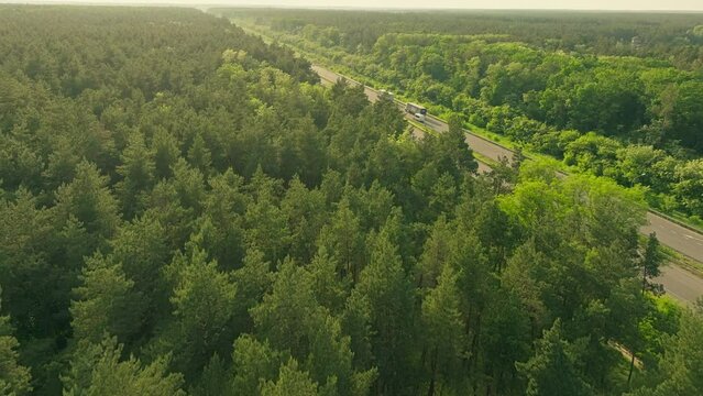 Truck aerial footage traffic transport logistic drive travel road highway