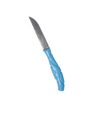 Closeup of Fruit Paring Knife little blue isolated on white background with clipping path and full depth of field in Thailand.