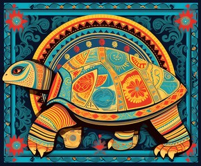 Vibrant Turtle: A Colorful Design Inspired by Guatemalan Art and the Art of Tonga