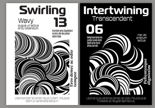 A4 Flyer Abstract 3D Curved Swirling Striped Shape Black And White