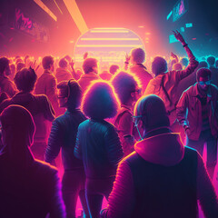 a crowded nightclub dance floor of the eighties