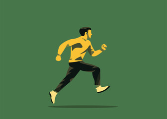 Fototapeta na wymiar Vector running man on green background