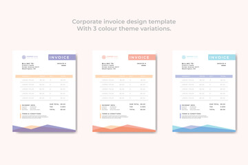 Corporate Business Invoice design vector illustration bill form and price invoice. with 3 color theme.