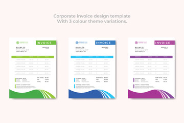 Corporate Business Invoice design vector illustration bill form and price invoice. with 3 color theme.