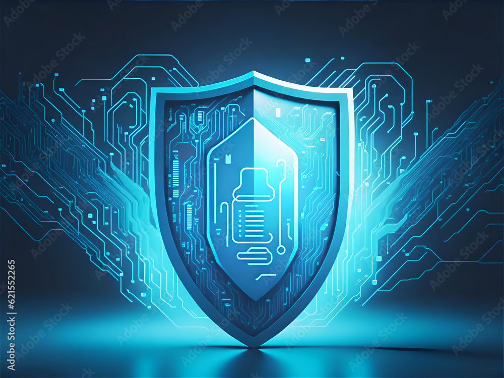 Aufkleber cyber security and data protection of private information. locks of blue shield concept. ai generati