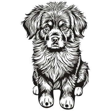 recommend clip art: Newfoundland dog ink sketch drawing, vintage tattoo or t shirt print black and white vector