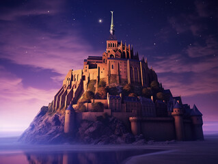 Naklejka premium mont saint michel : a beautiful setting above the ocean