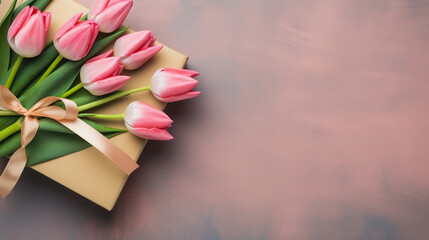 Fototapeta premium Beautiful background with flowers and gift new quality universal colorful festive image design illustration, generative ai