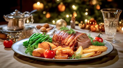 Christmas meal, served on the table with decoration christmas