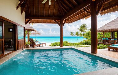 pool in resort in tropical beach island
