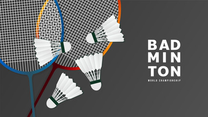 Badminton racket with white badminton shuttlecock on white line on green background badminton court indoor badminton sports wallpaper with copy space  ,  illustration Vector EPS 10