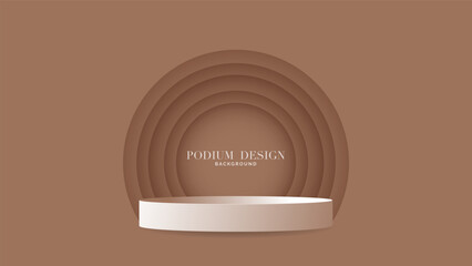 White round podium on a bright brown Color background , 3d podium for presentation,  illustration 3d Vector EPS 10