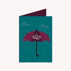 Flat Design Illustration with Card Cozy Time 