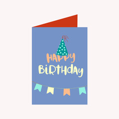 Flat Design Illustration with Card Happy Birthday