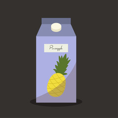 Flat Design Illustration with TPineapple Juice Paper Box 