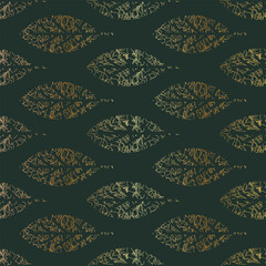 Seamless pattern with golden curles on leaves