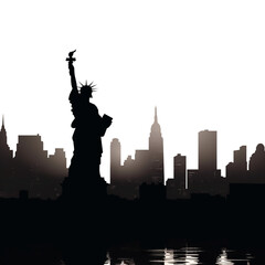 Statue of liberty with city