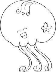 black and white illustration-happy jelly fish