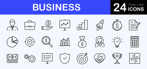 Business web icons set. Business and finance - simple thin line icons collection. Containing money, management, team, finance, business people, teamwork, graphic and more. Simple web icons set