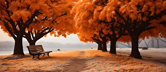 Foto op Canvas a bench is shown at the edge of the water and snow in autumn Generated by AI © 文广 张